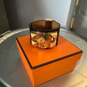 Authentic Hermes cdc black leather with gold hardware